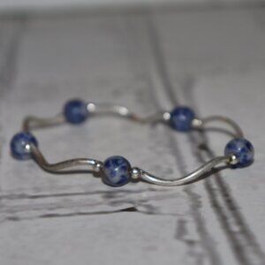 Beautiful silver and sodalite natural stone bracelet 7"
